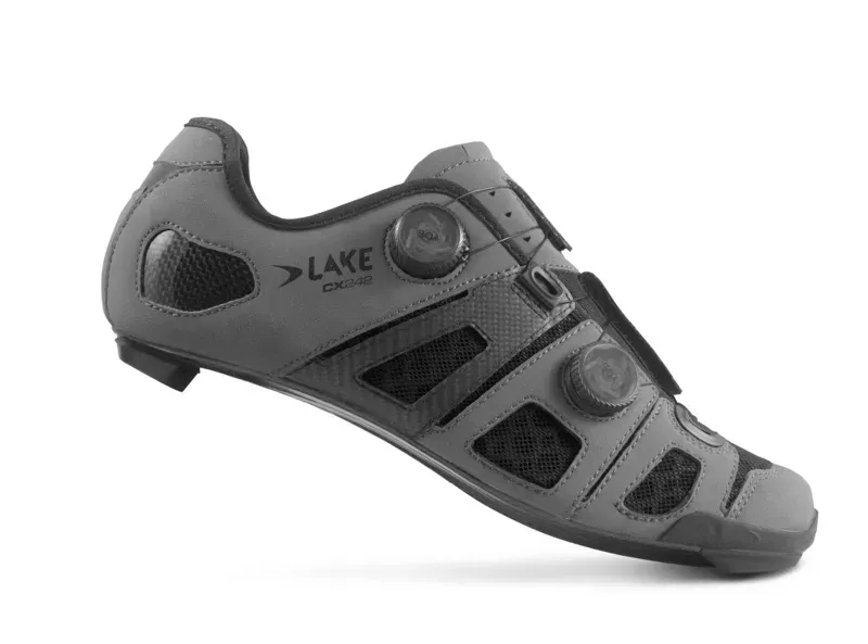 Lake CX242-X Wide Road Cycling Shoes in Matte Grey/Black Microfiber