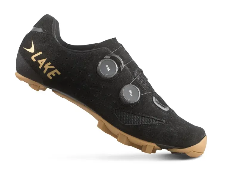Lake MX238 Gravel Cycling Shoes in Black Suede/Gold