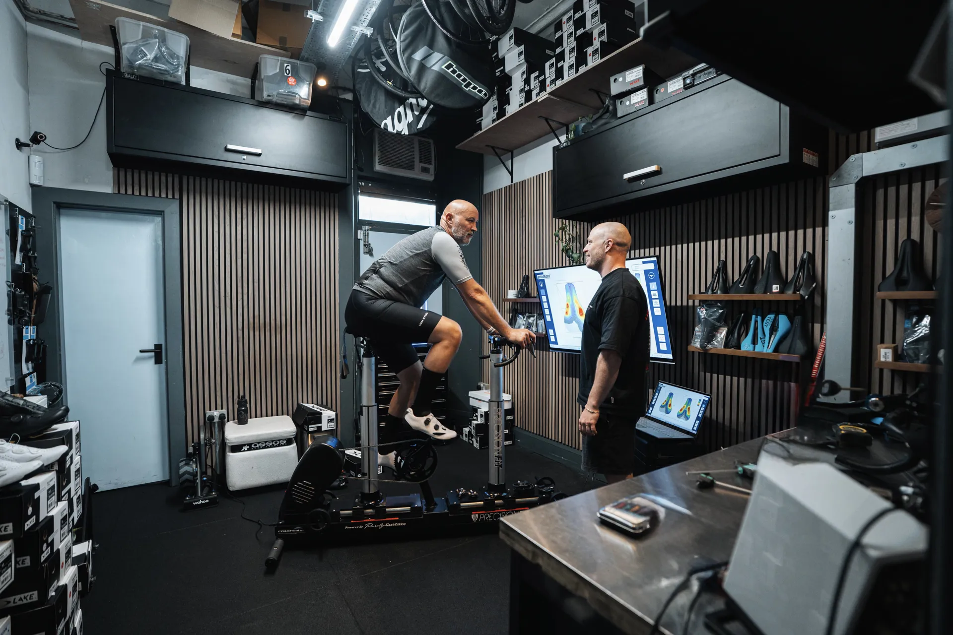 A cyclist on the fit bike in the Leith Walk studio